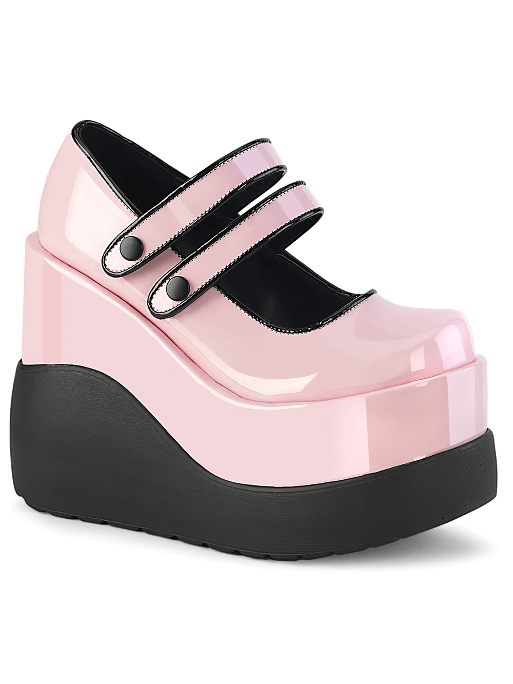 DEMONIA Pink Patent Mary Jane Shoes with Dual Straps