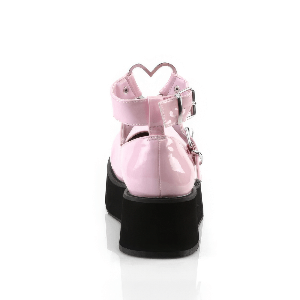 DEMONIA Pink Patent Mary Jane Shoes with Heart O-Rings