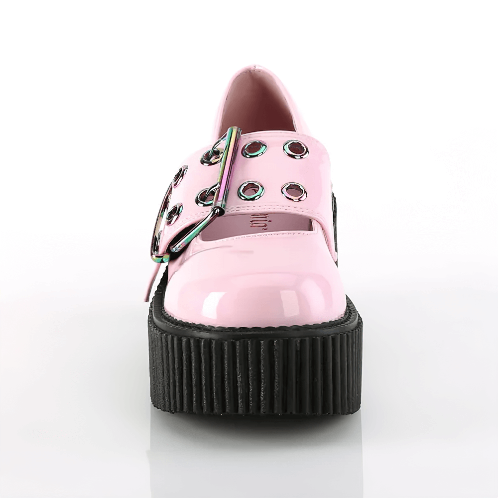 DEMONIA Pink Platform Mary Jane Shoes with Rainbow Buckle
