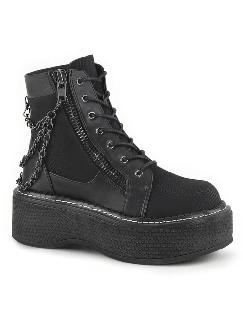 DEMONIA Platform Bootie with Chain and Zipper Details
