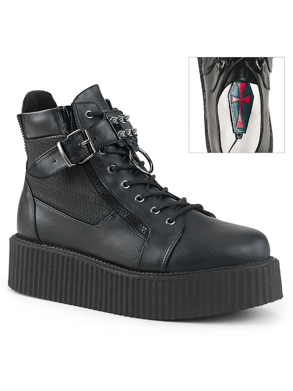 DEMONIA Platform Creeper Boots with Spiked Buckle Strap