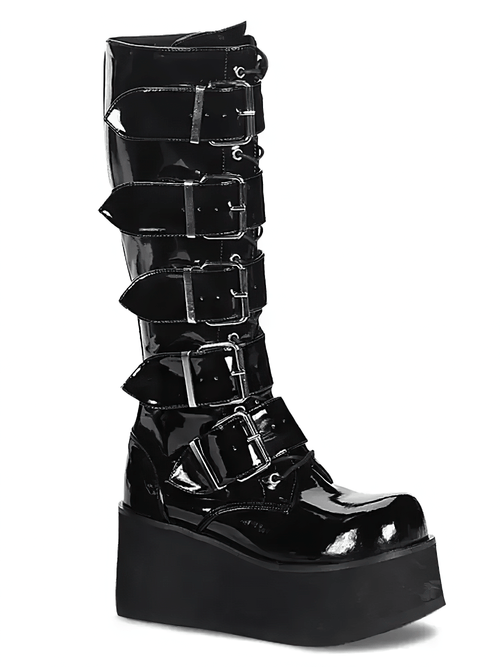 DEMONIA Plateau-Gothic-Punk-Kniehohe Stiefel mit Schnallen