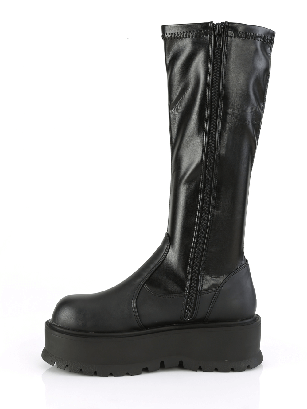 DEMONIA Platform Knee-High Boots with Inside Zip and Stretch