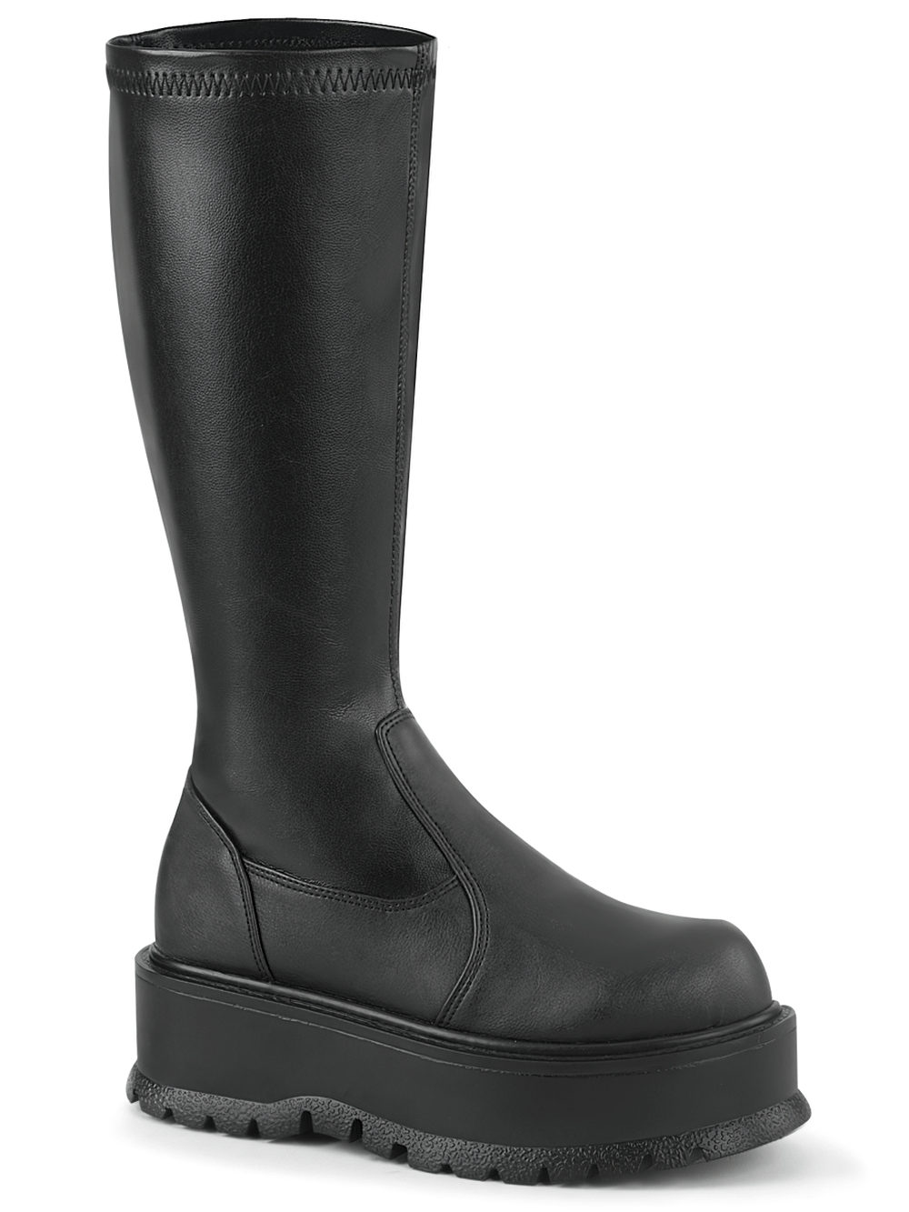 DEMONIA Platform Knee-High Boots with Inside Zip and Stretch