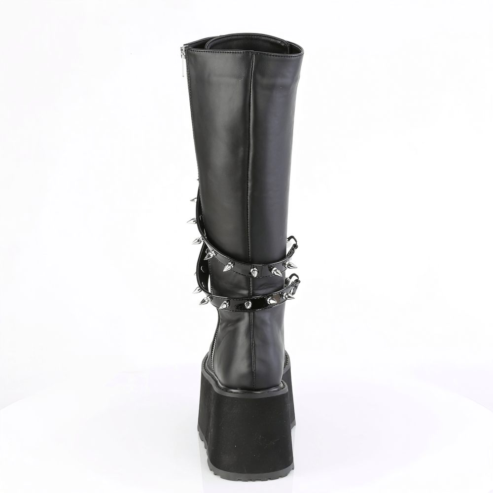 DEMONIA Platform Lace-Up Knee High Boots with Studded Straps