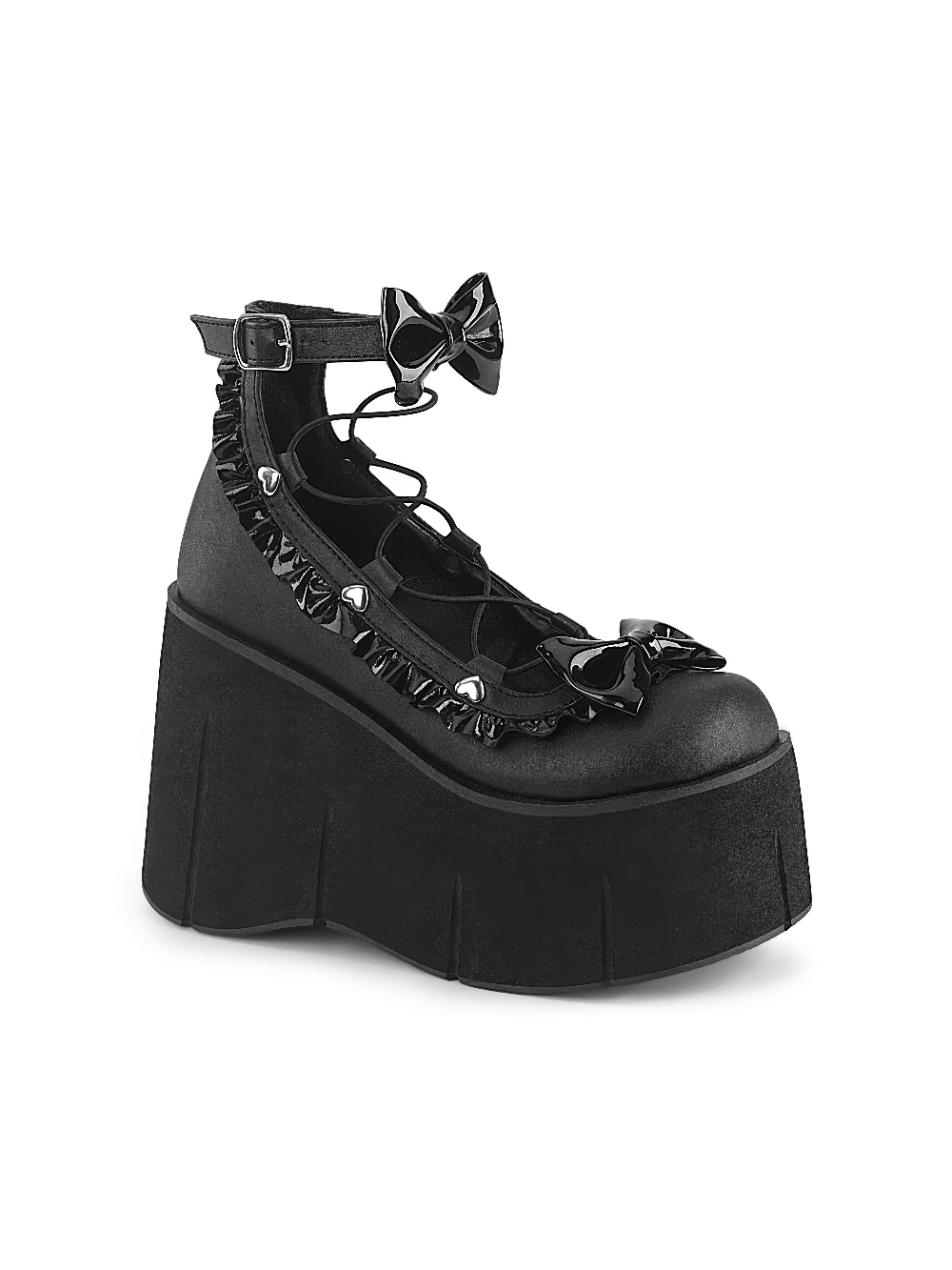 DEMONIA Platform Lolita Shoes with Bow and Ruffle Details