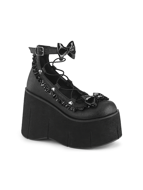 Chaussures Lolita à plateforme DEMONIA avec nœud et détails volants