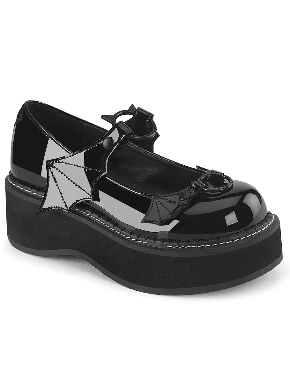 DEMONIA Platform Mary Jane Shoes with Batwing Hook Strap