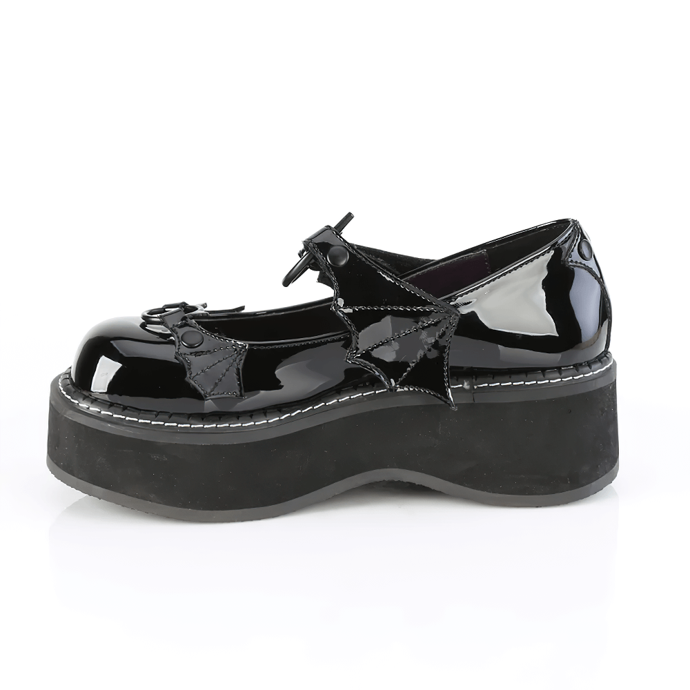 Gothic-style Demonia Platform Mary Jane Shoes with batwing strap, perfect for a bold fashion statement.