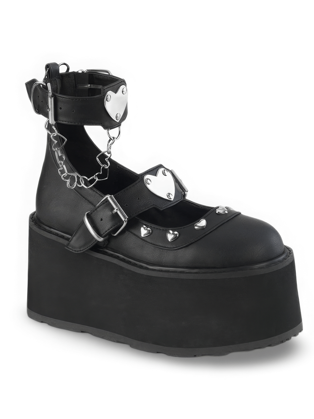 DEMONIA Platform Mary Jane Shoes with Heart Chain and Studs