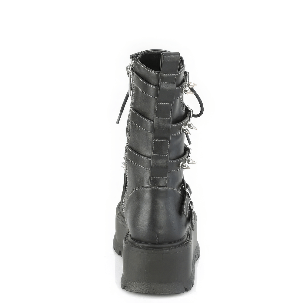 DEMONIA Platform Mid-Calf Boot with Spike Buckle Straps
