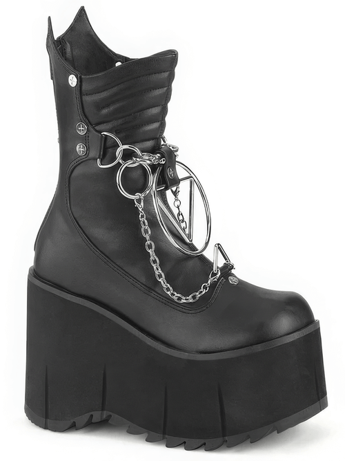 DEMONIA Platform Mid-Calf Boots with Chains and Studs