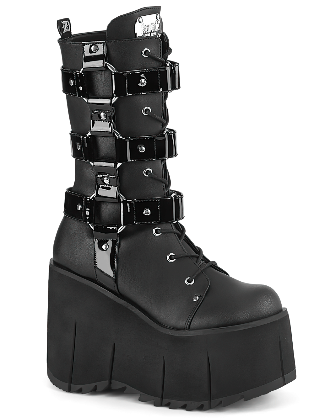 DEMONIA Platform Mid-Calf Lace-Up Boots with Studs