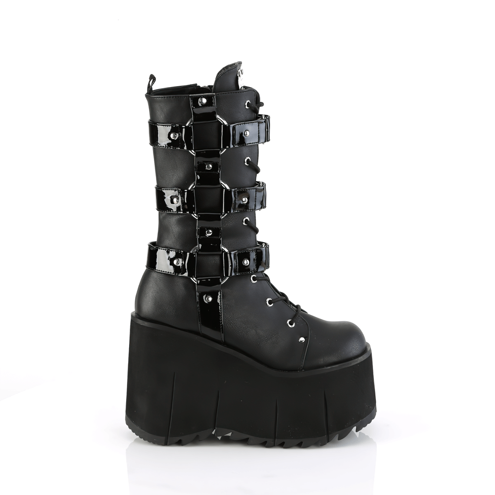 DEMONIA Platform Mid-Calf Lace-Up Boots with Studs