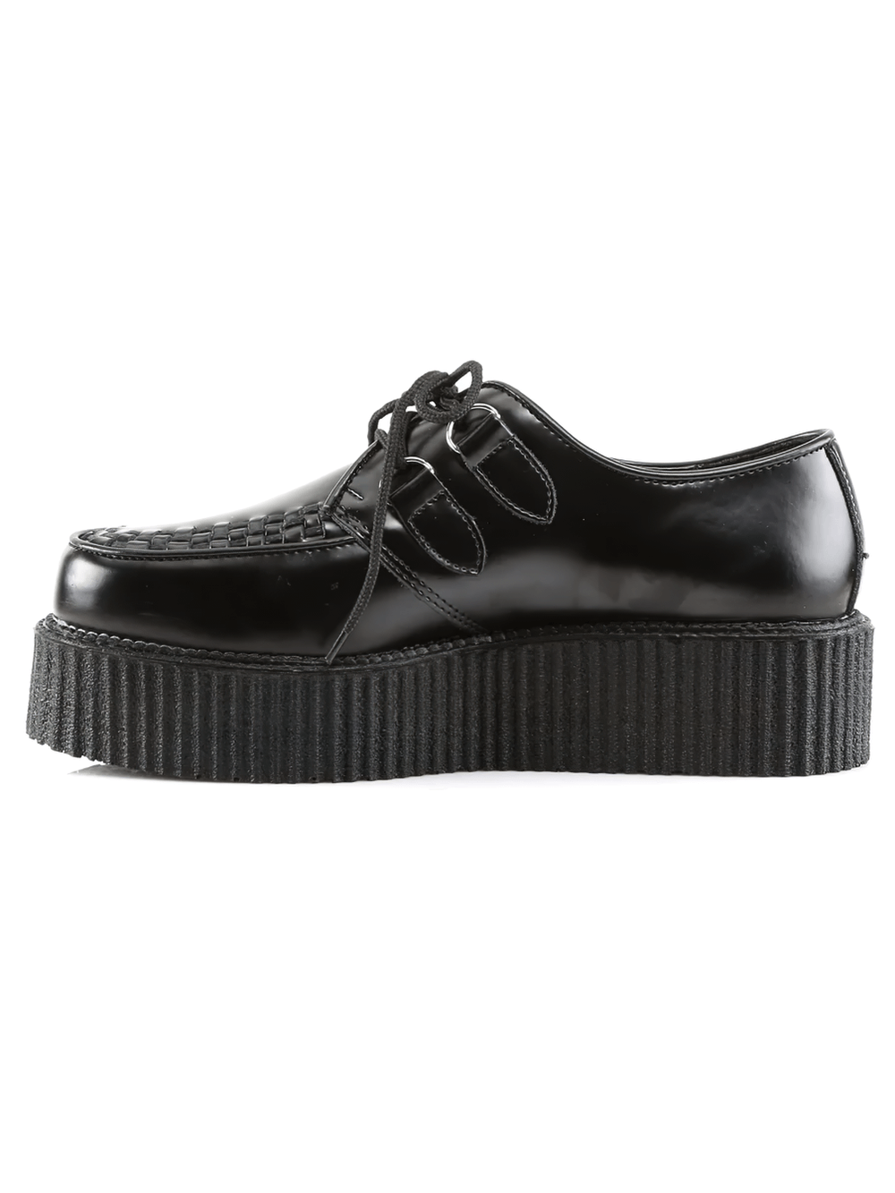 Demonia platform punk rockabilly lace-up creepers with a bold 2-inch platform and sleek black design.