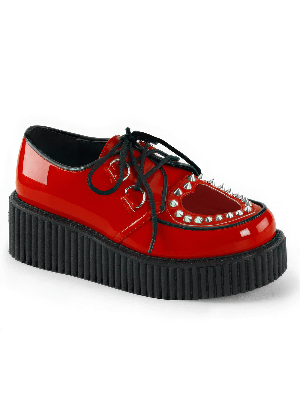 DEMONIA Platform Red Creepers with Heart Cutout Design