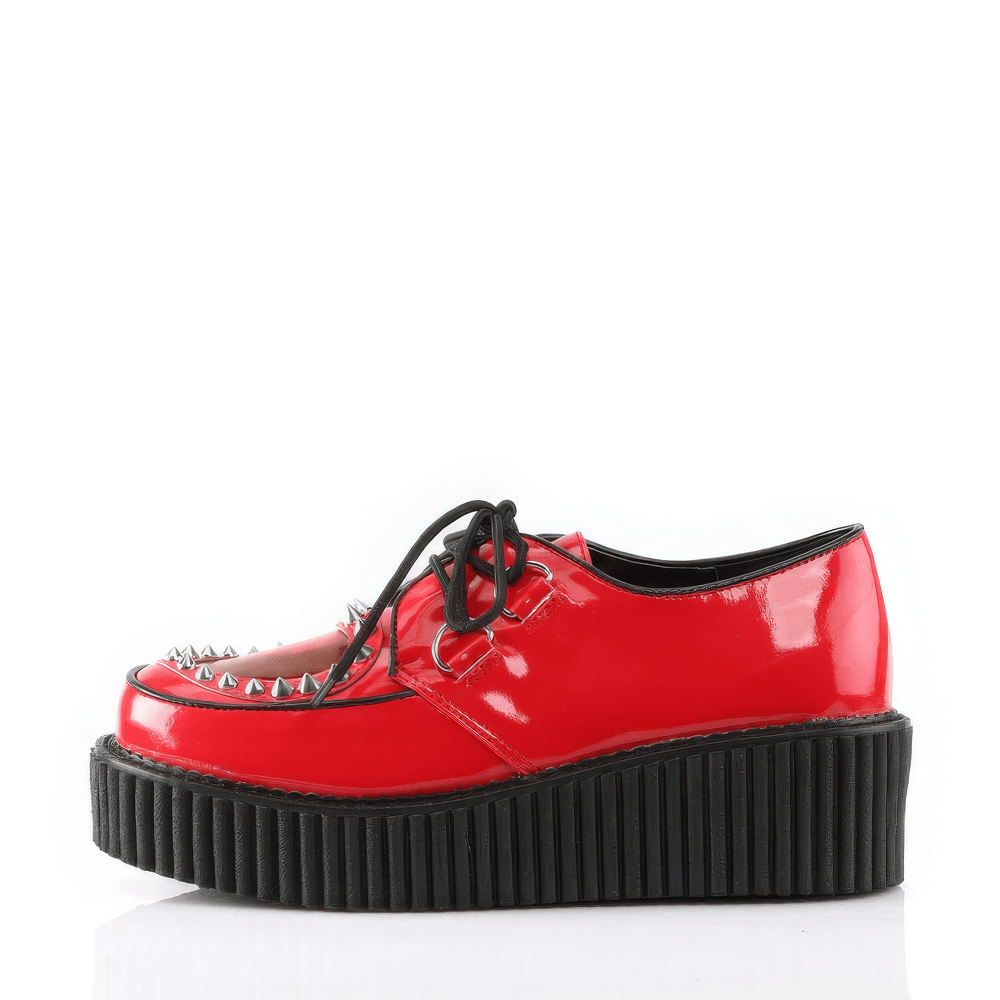 DEMONIA Platform Red Creepers with Heart Cutout Design