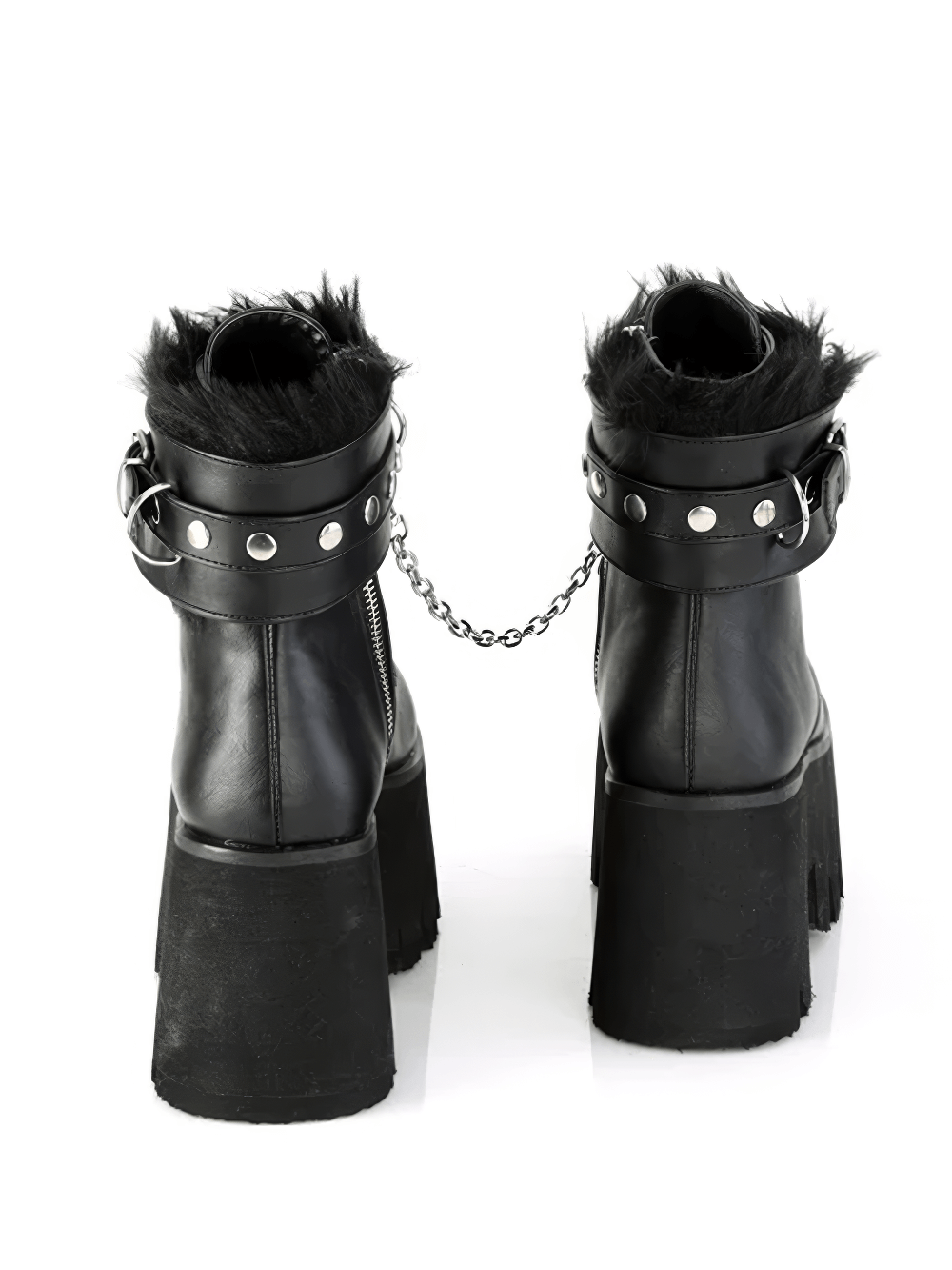 DEMONIA Punk Chunky Heel Ankle Boots with Chain Detail