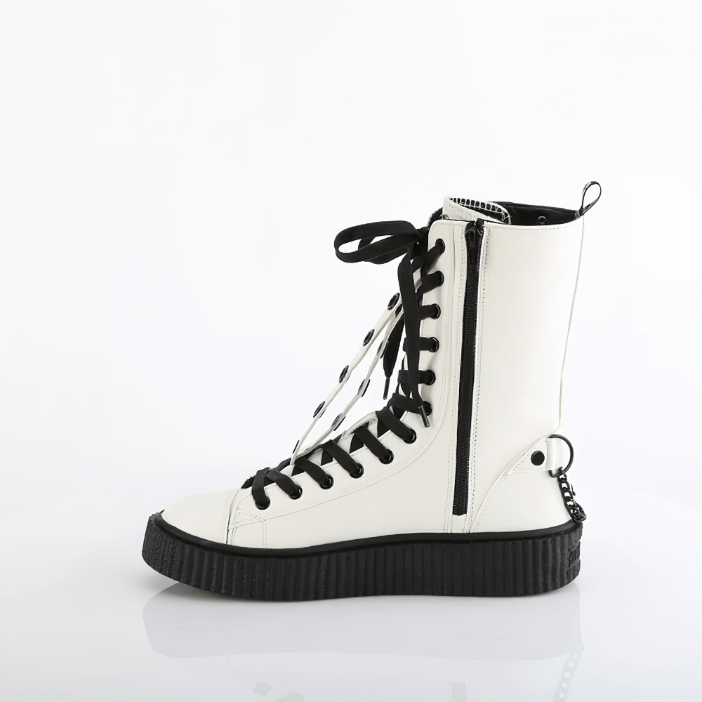 DEMONIA Punk Edgy Lace-Up Creeper Boots with Chain Detail