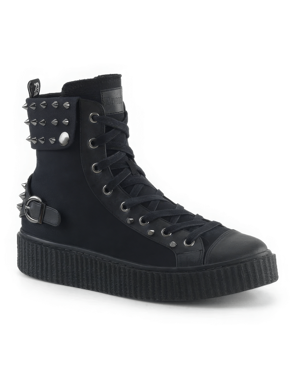 DEMONIA Punk High-Top Creeper Sneakers with Buckle and Studs