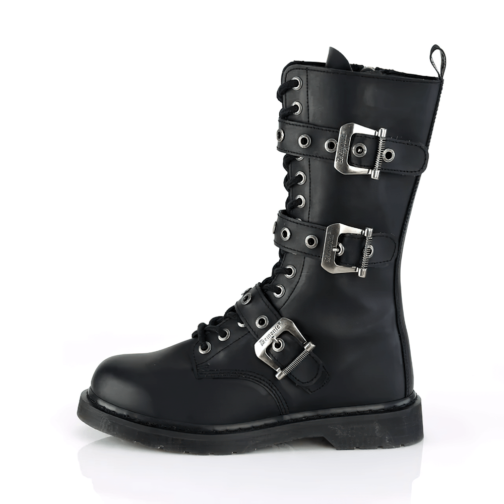 DEMONIA Punk-Inspired Mid-Calf Combat Boots with Buckles