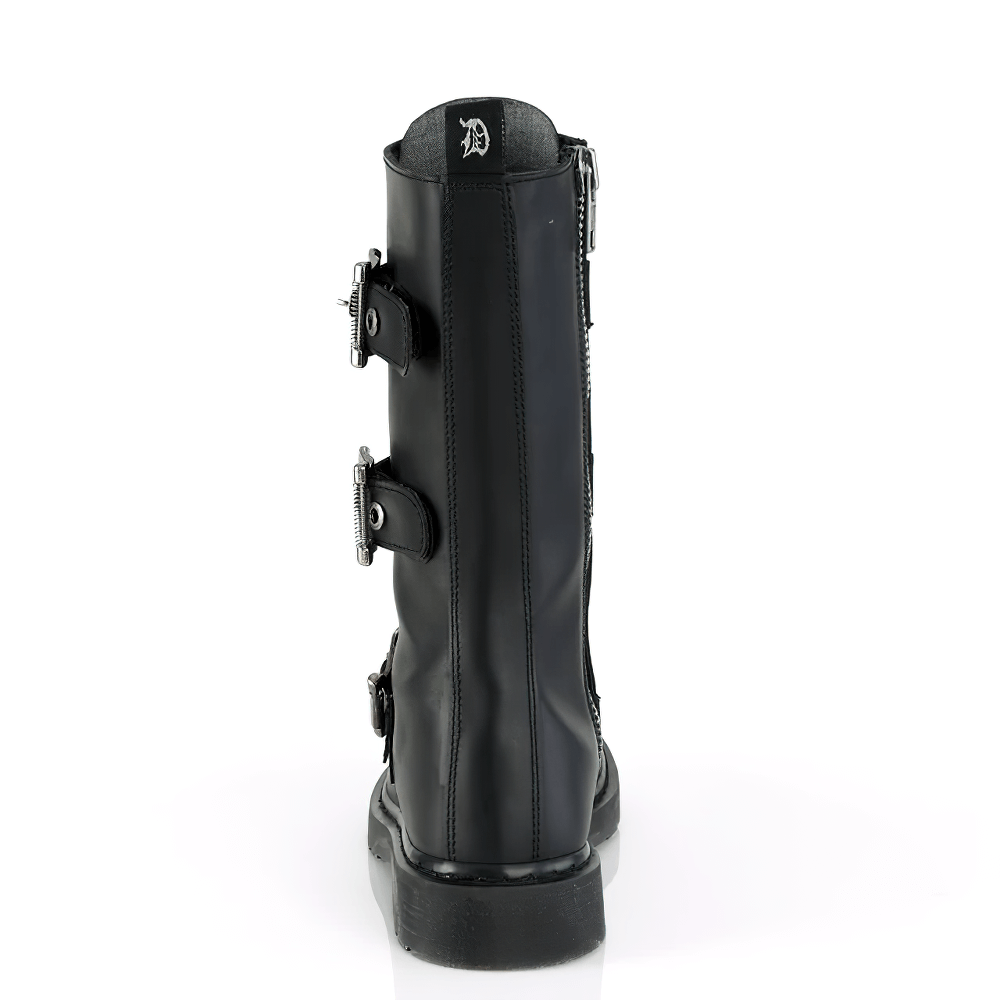DEMONIA Punk-Inspired Mid-Calf Combat Boots with Buckles