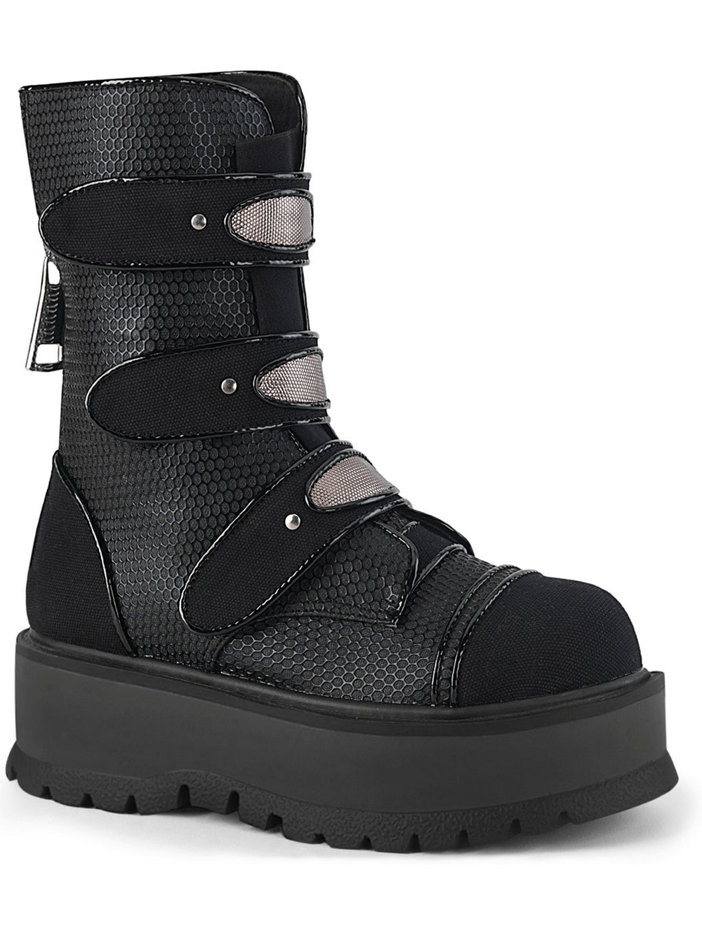 DEMONIA Punk Studded Strap Platform Boots With Metal Zip