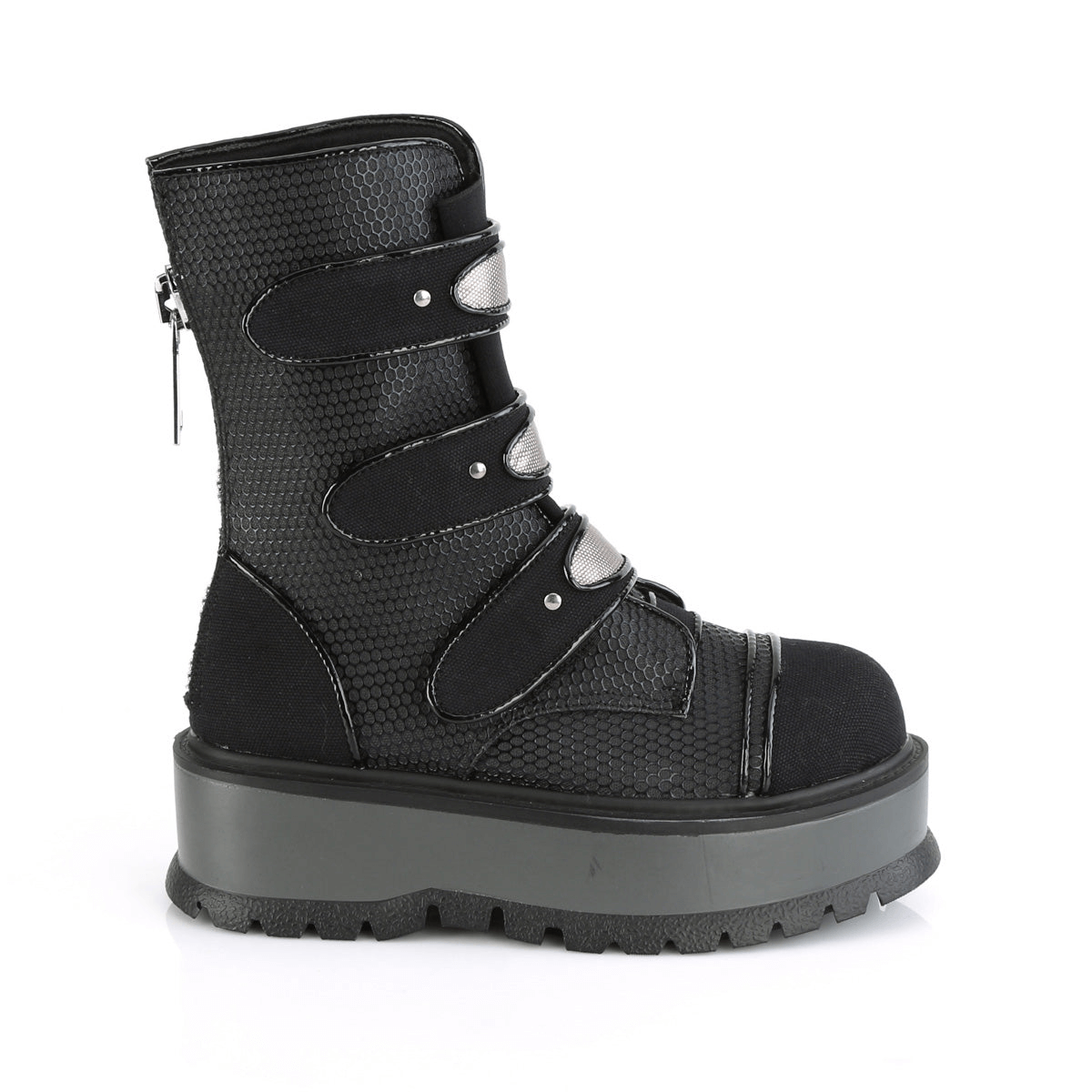 DEMONIA Punk Studded Strap Platform Boots With Metal Zip