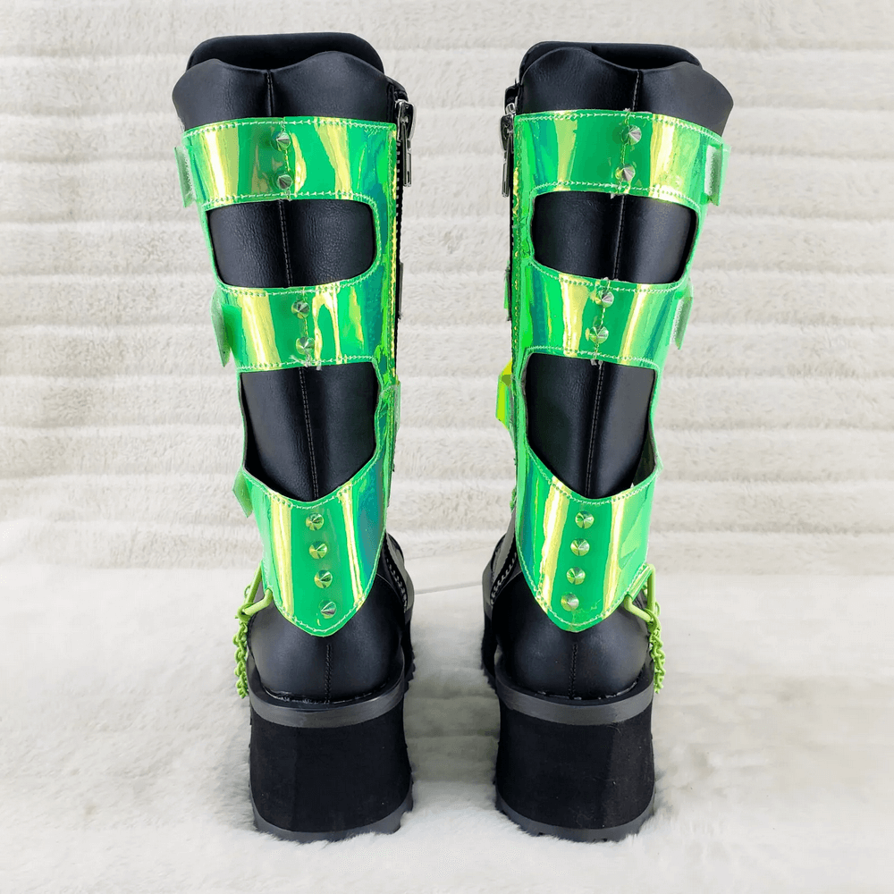 DEMONIA Punk UV Reactive Mid-Calf Platforms Boots