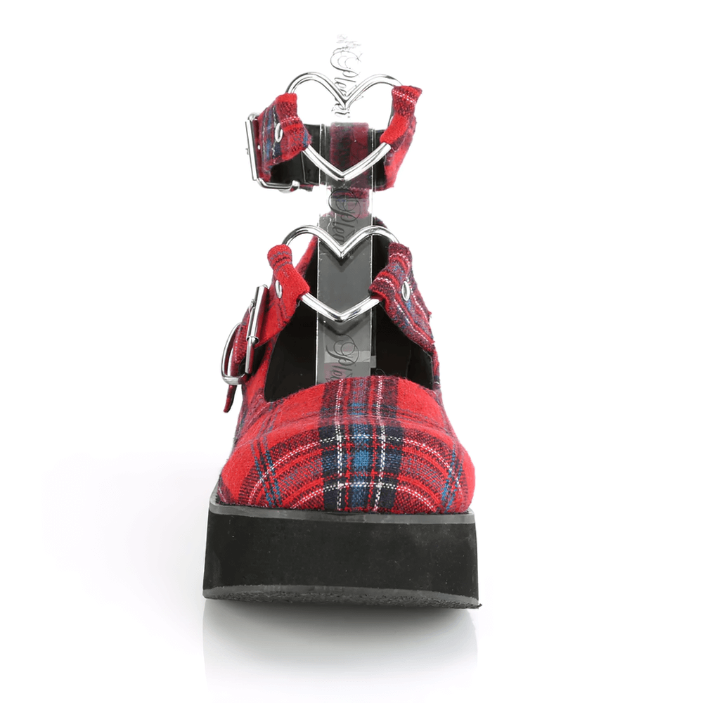 DEMONIA Red Plaid Platforms Shoes with Heart Buckles