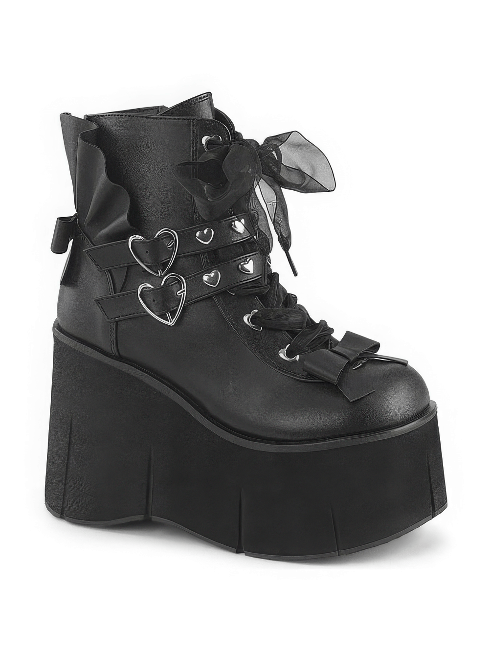 DEMONIA Ribbon Lace-Up Ankle Boots with Heart Buckles