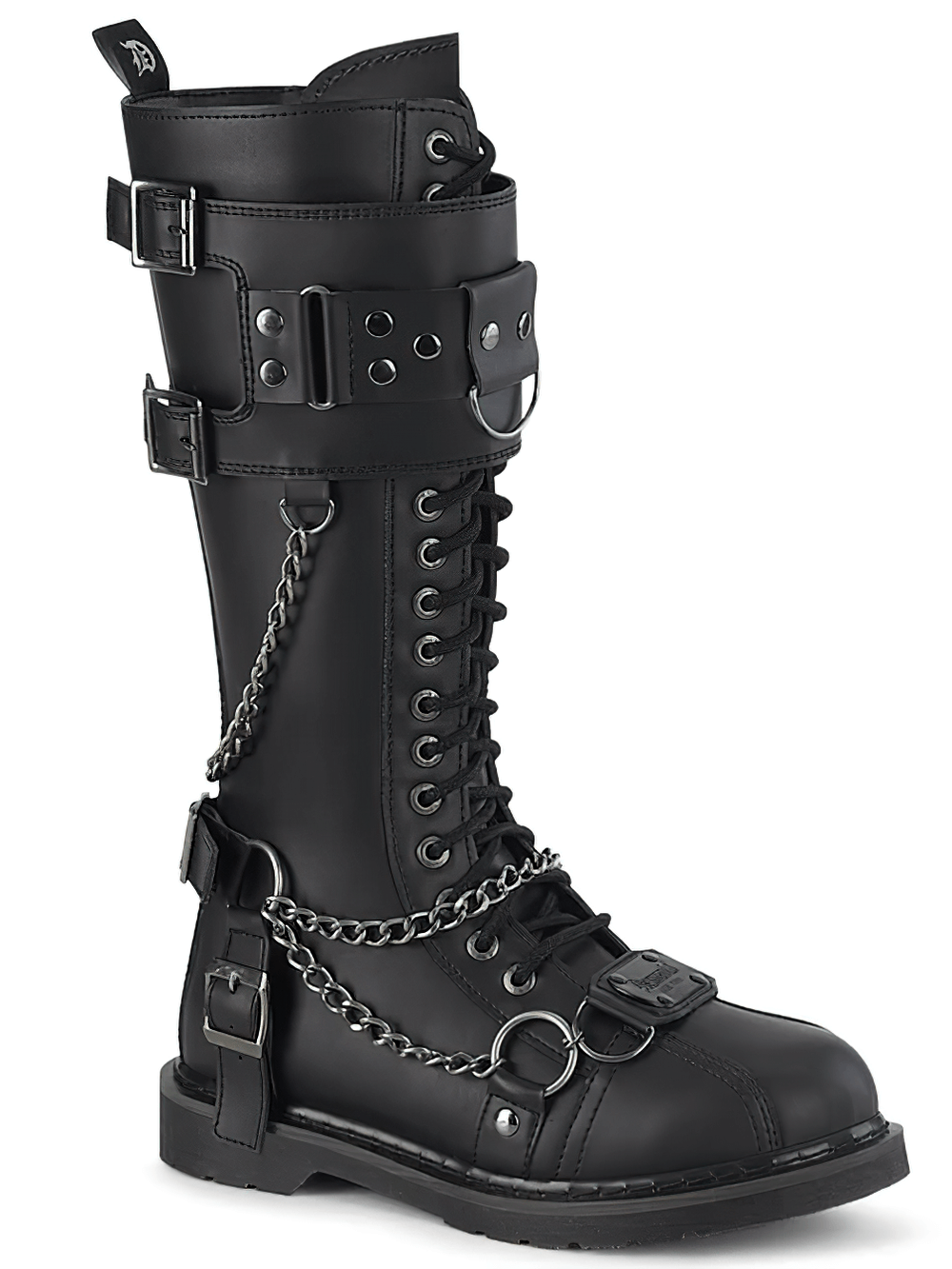DEMONIA Rock Style Knee-High Boots with Edgy Chain Details