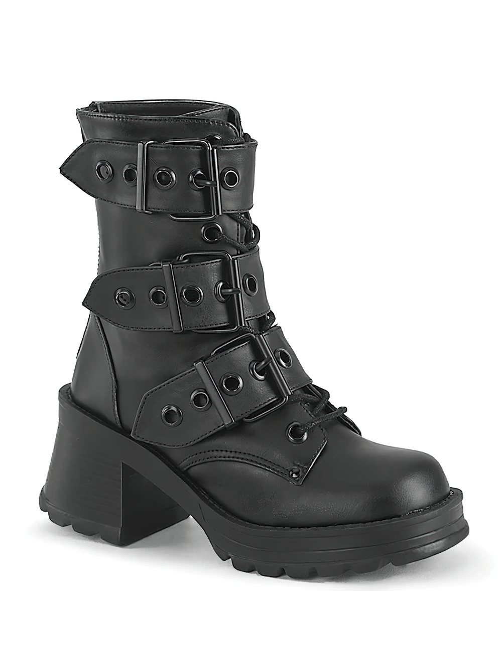 DEMONIA Rock Vegan Leather Ankle Boots with Eyelet Straps