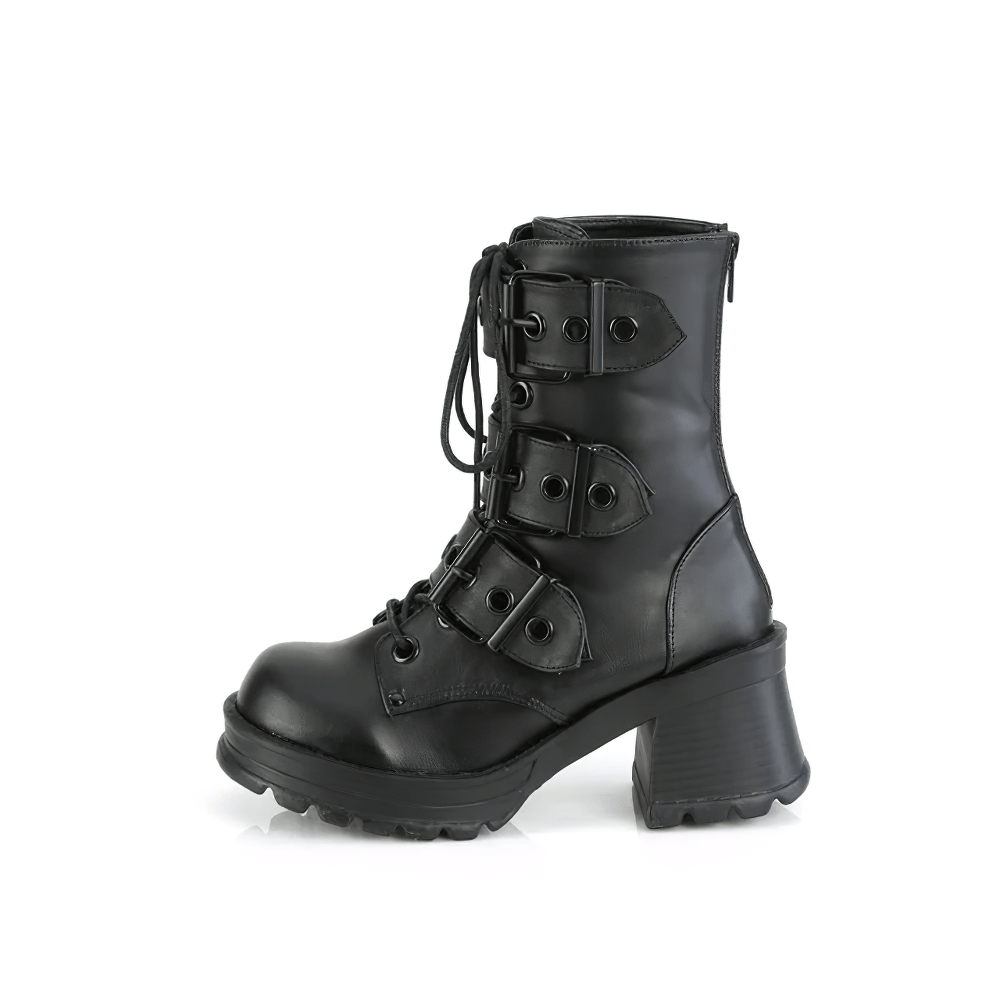 DEMONIA Rock Vegan Leather Ankle Boots with Eyelet Straps