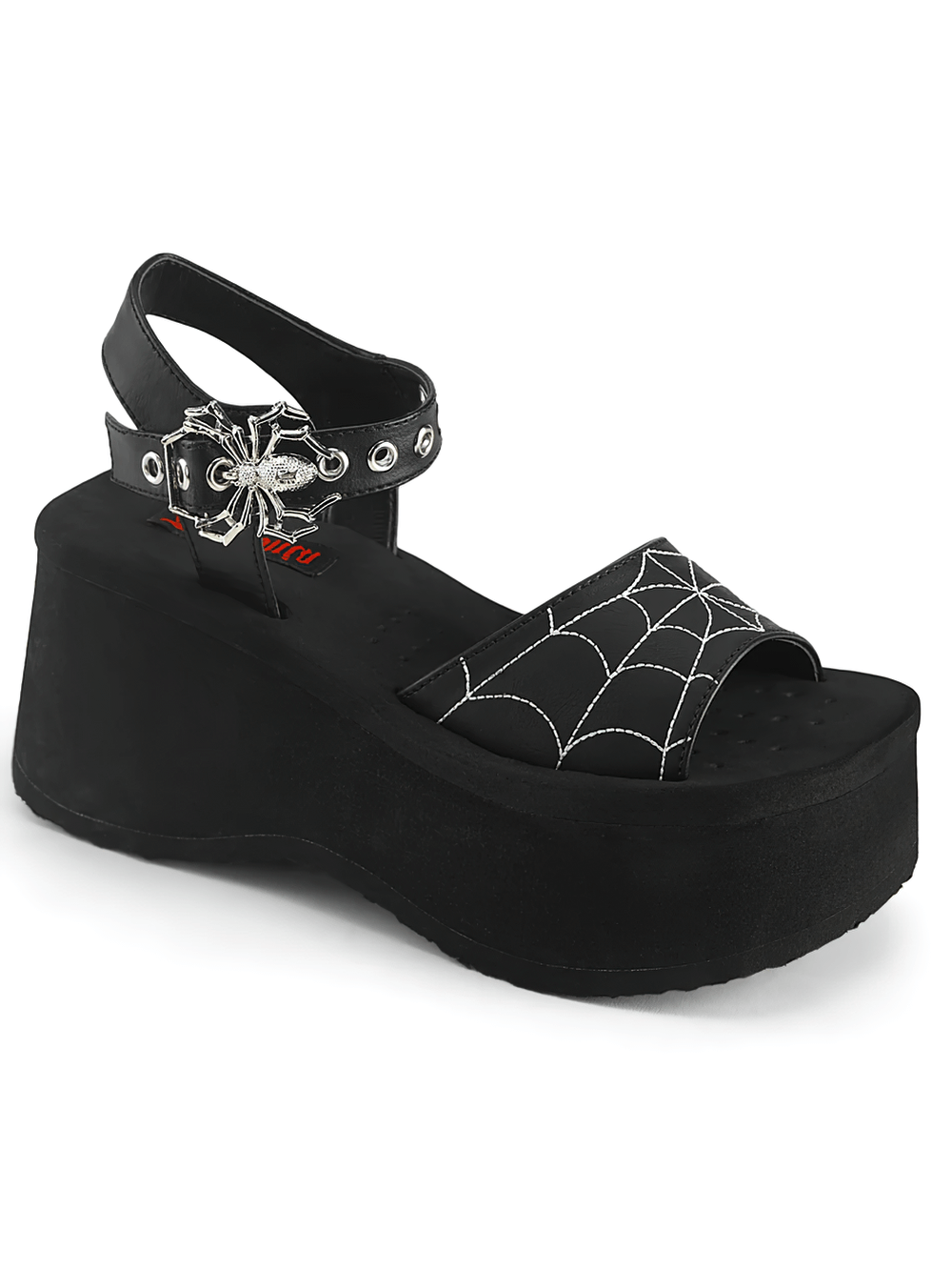DEMONIA Spider Buckle Platform Sandals with Web Design