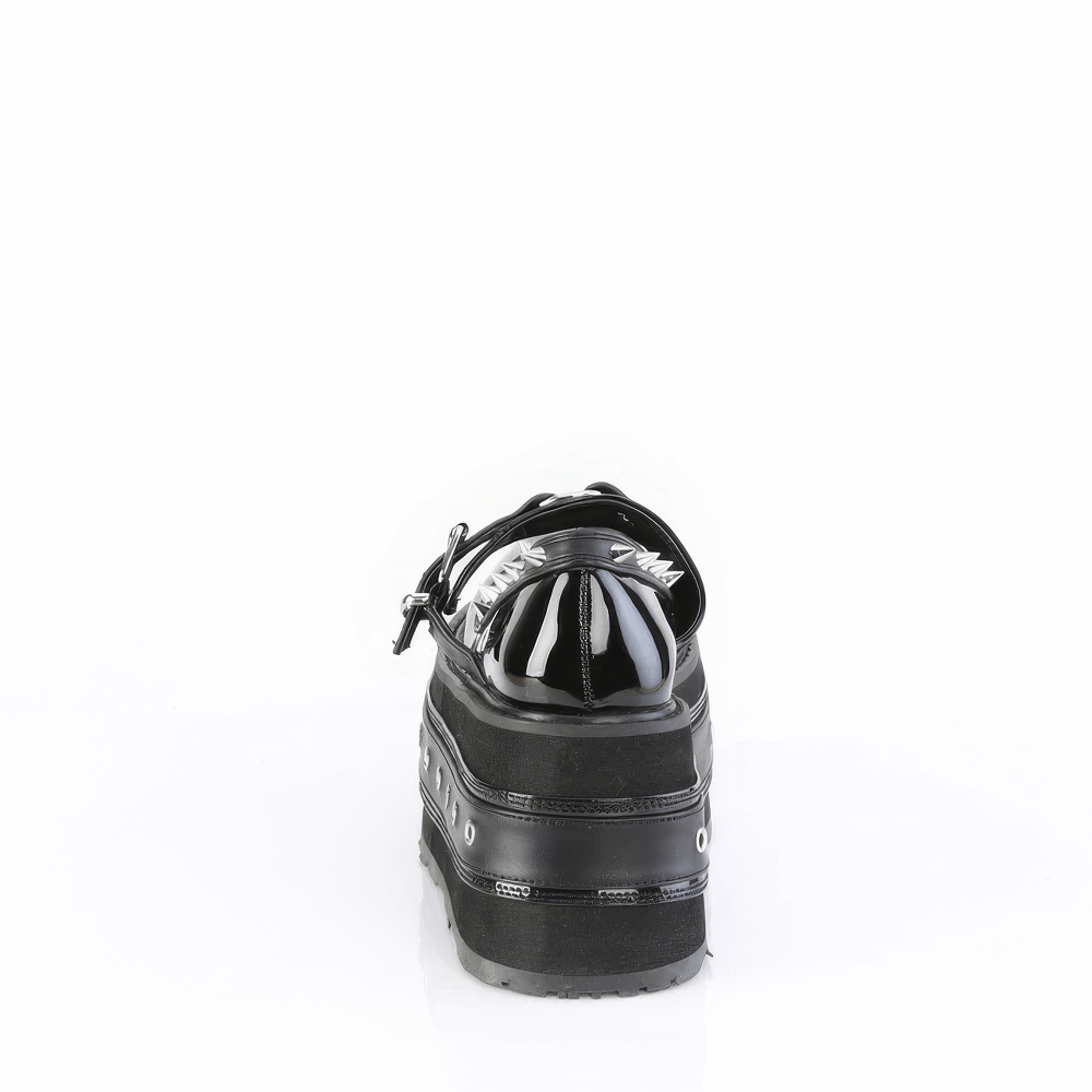 Back view of DEMONIA spiked platform Mary Jane shoes with O-ring detail and stylish buckle.
