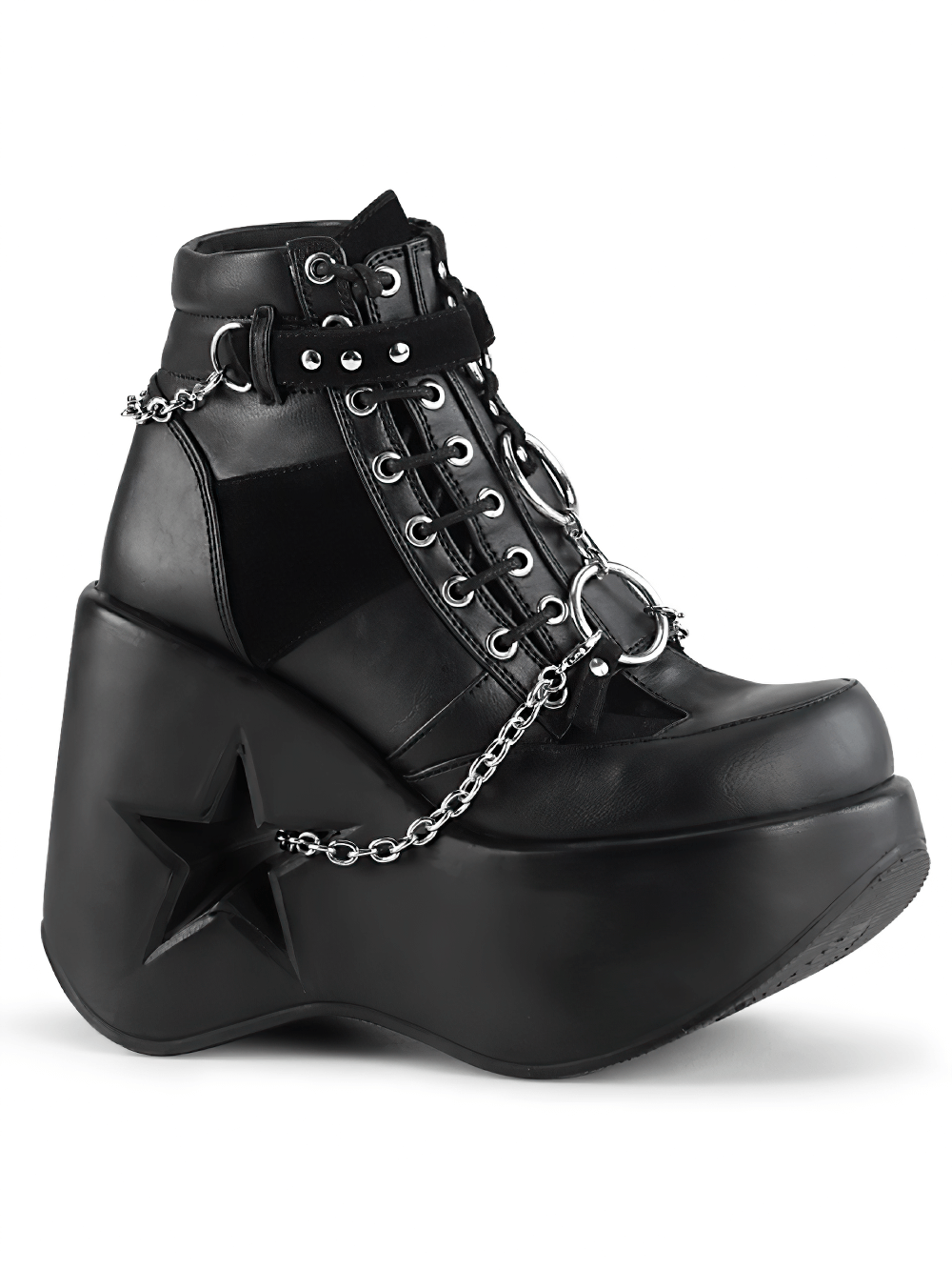 DEMONIA Star Cutout Platform Boots with Chains and O-Rings