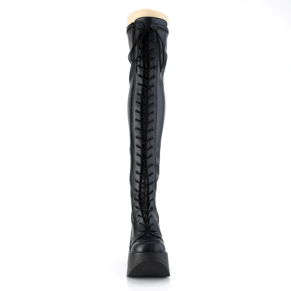 DEMONIA Star Platform Wedge Thigh-High Lace-Up Boots