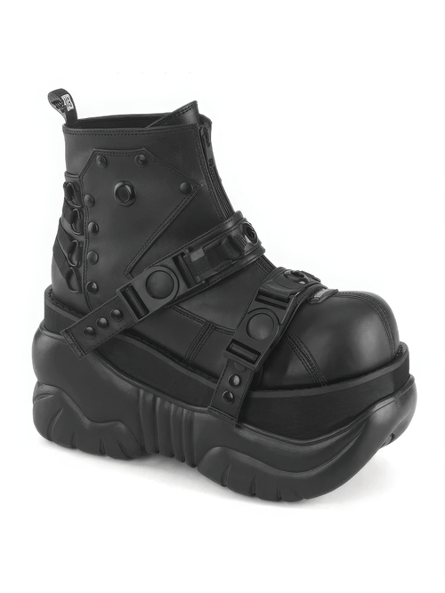 DEMONIA Strappy Cyberpunk Platform Ankle Boots with Buckles