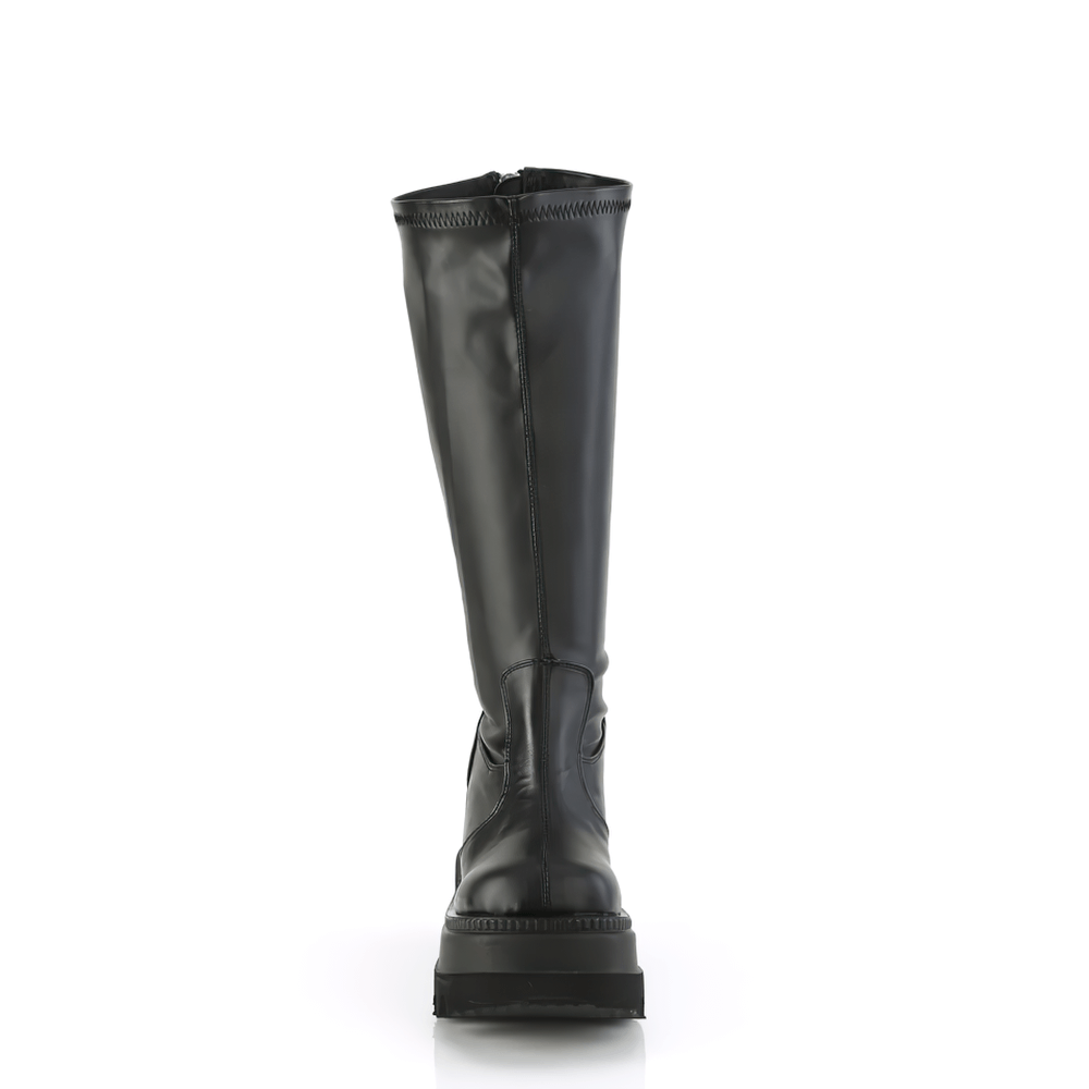 DEMONIA Stretch Knee-High Wedge Boots with Wide Calf Fit