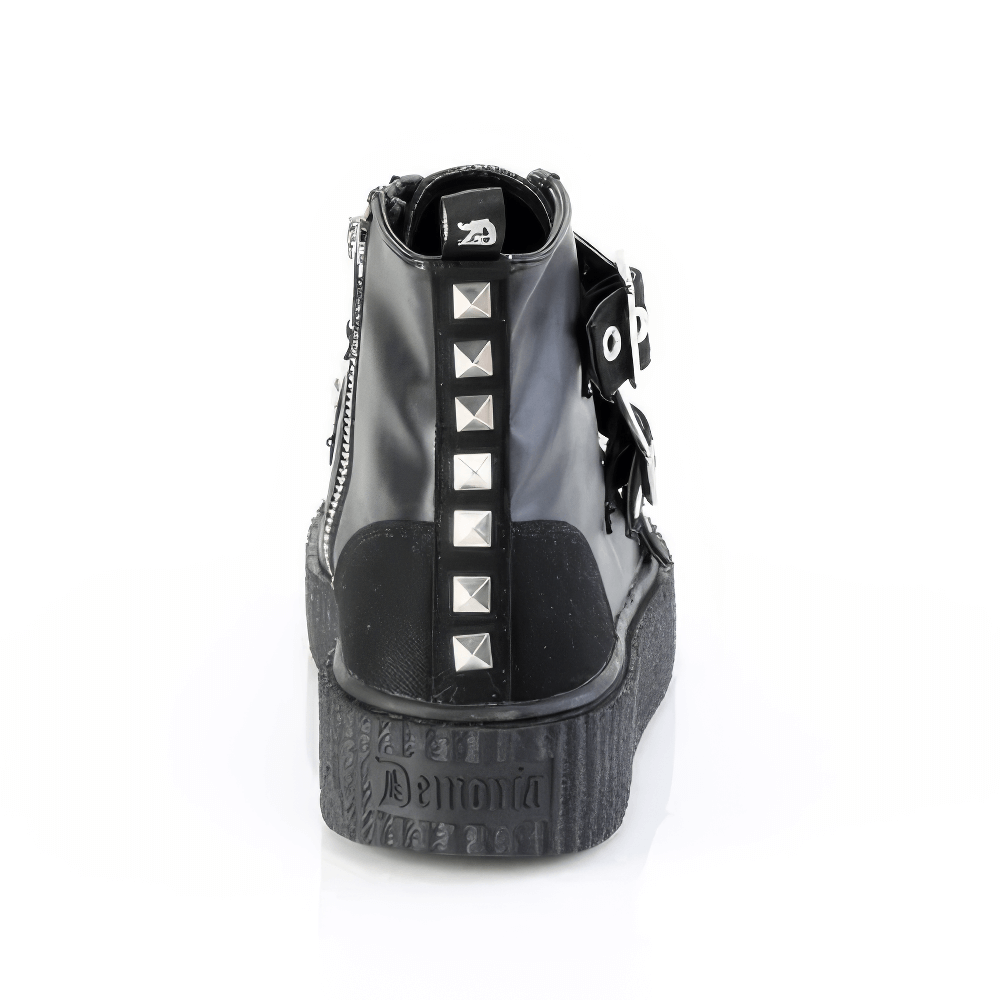 DEMONIA Studded High-Top Creeper Sneakers with Buckles