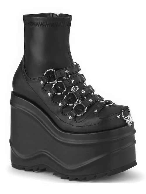 DEMONIA Bottines à plateforme cloutées avec anneaux toriques et détail tête de mort