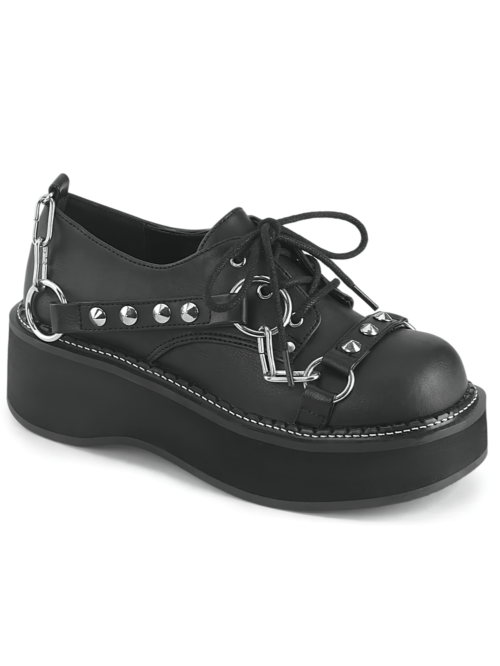 DEMONIA Studded Strap Platform Shoes with Lace-Up