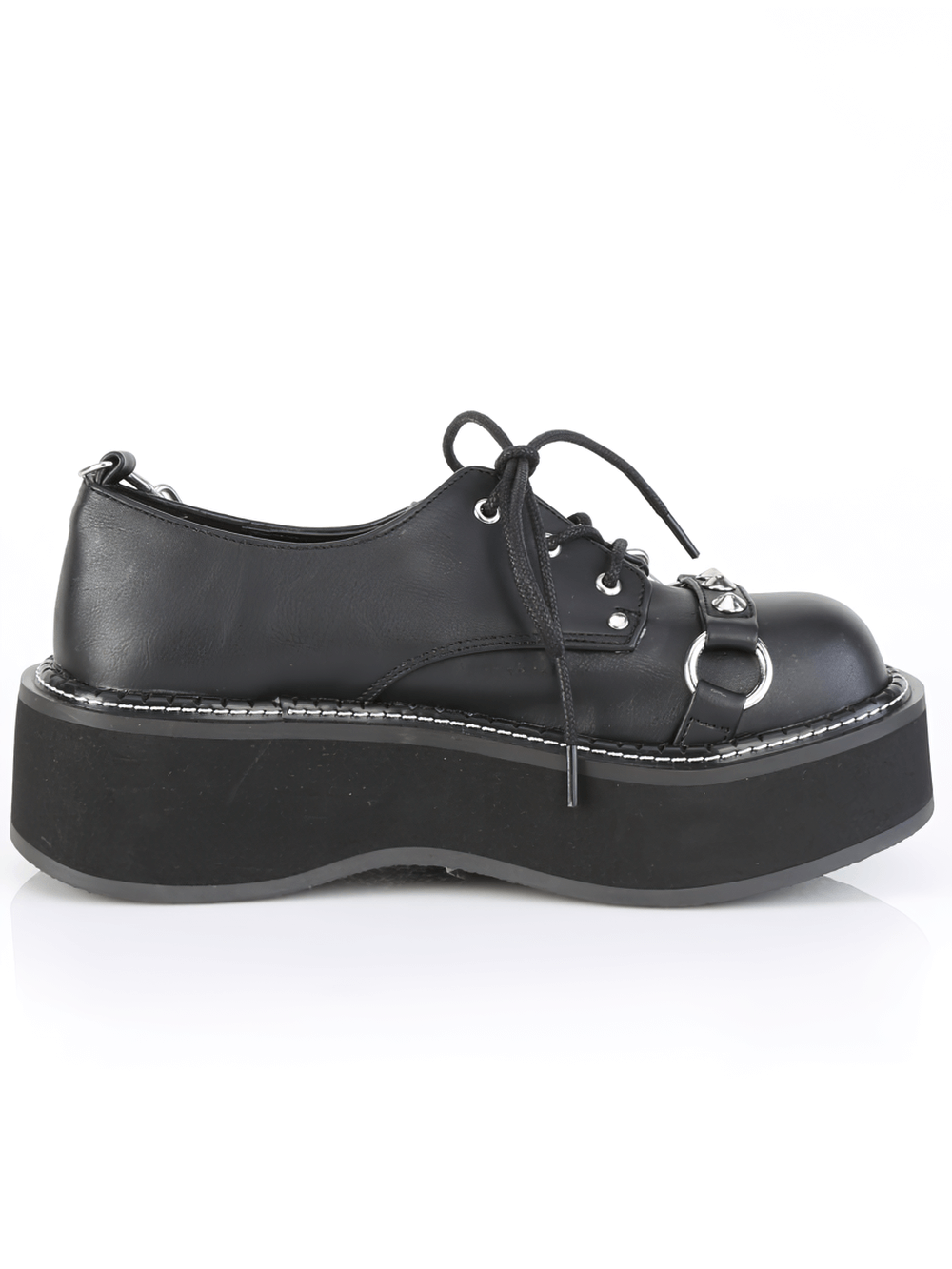 Demonia studded strap platform shoes featuring bold lace-up design and dramatic 2-inch platform for style.