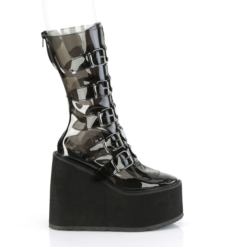 DEMONIA Stylish Platform Mid-Calf Boots with Heart Buckles