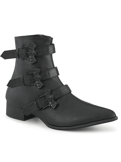 DEMONIA Botas Winklepicker veganas con hebilla de triple murciélago