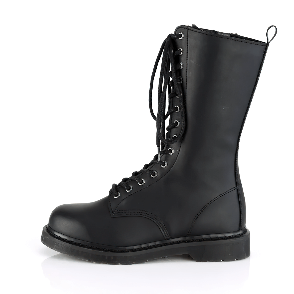 DEMONIA Unisex Leather 14-Eyelet Mid-Calf Boots