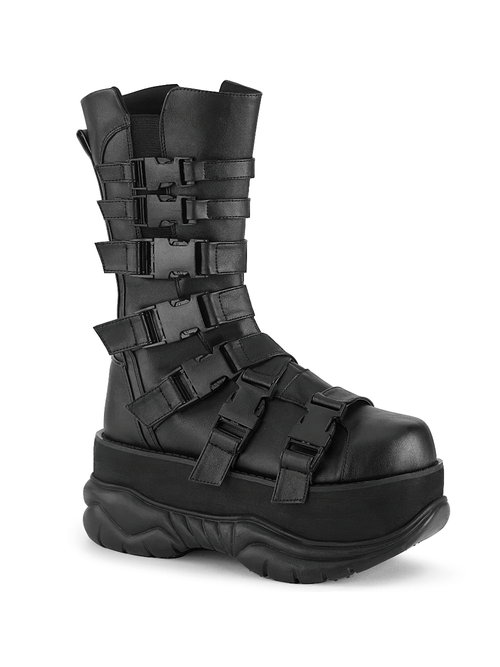 DEMONIA Unisex-Plateaustiefel mit Riemen und Wadenmitte