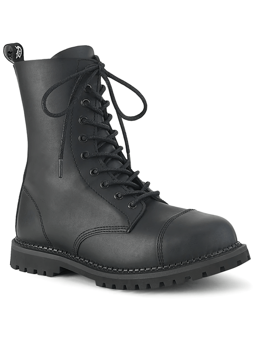 Bottines DEMONIA en cuir végétalien à 10 œillets et bout en acier