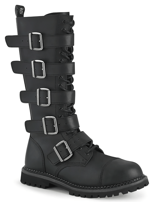 DEMONIA Bottes à lacets en cuir végétalien à 5 boucles et bout en acier